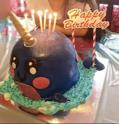 The narwhal cake that Marieliz made as one of her CF hobbies