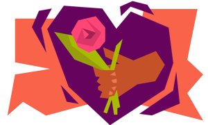 a heart shape with a hand holding a flower bouquet inside