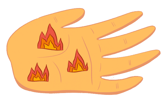 Hand with small flames on it