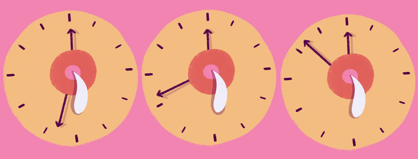 three clocks showing different times that resemble lactating breast