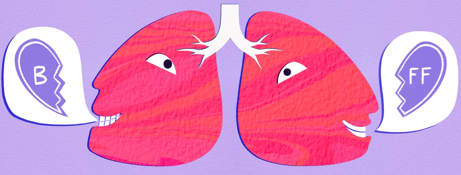 A set of lungs shaped like faces shouting BFF
