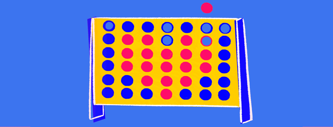 Connect four board with all the red pieces making the shape of a heart